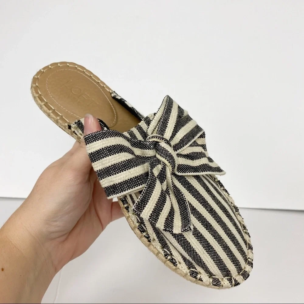 LOFT Canvas Stripe Bow Espadrille Mule Slip-On Shoes Size 10 - Picture 7 of 12